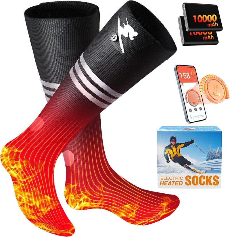 JYew AI Heated Socks for Men Women,20000mAh Rechargeable Battery Electric Socks Up to 16 Hours Washable Heating Socks for Camping Skiing Motorcycle Driving Hiking Outdoor Working (Black) - Image 1